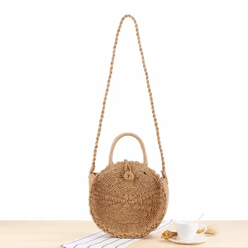 

Fashion Summer Round Straw Shoulder Bag Women Rattan Woven Vintage Knitted Messenger Bag Retro Handbag Beach Storage Bag Tote