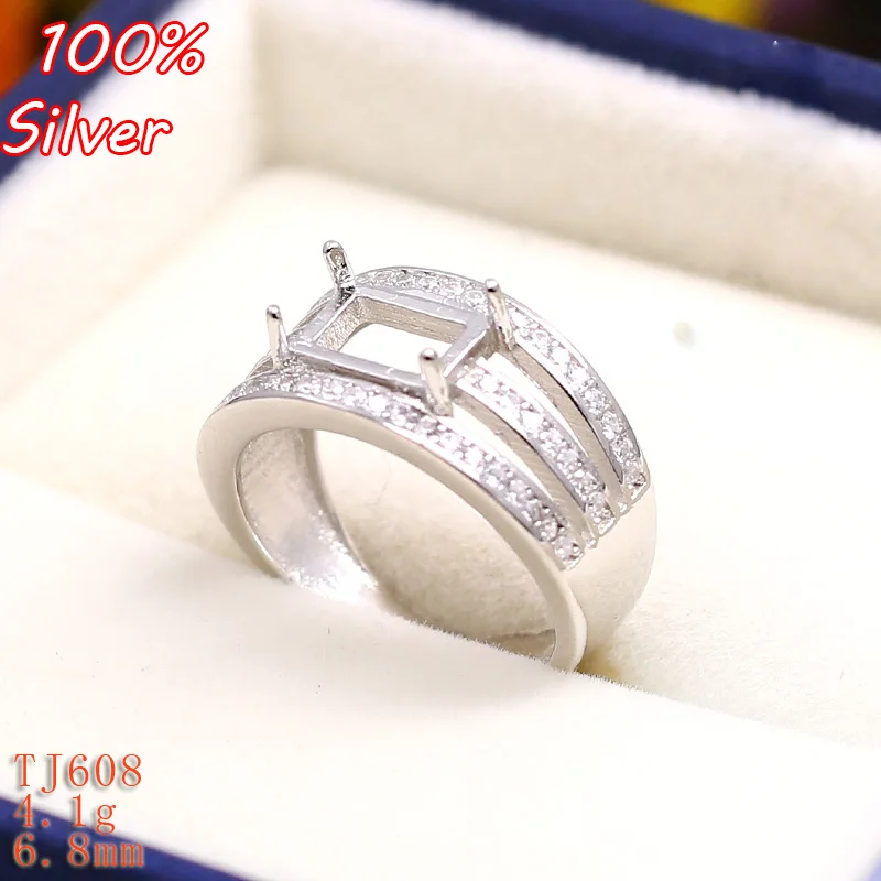 

Sterling Silver 925 White Gold 4*6.8mm Cabochon Rings for Amber Opal Agate Turquoise Fine Jewelry Wholesale