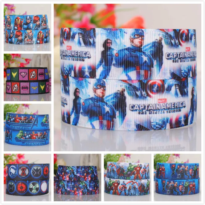 

50% sales 5/10/20 yards avenger ribbon hero pattern printed grosgrain ribbon random delivery