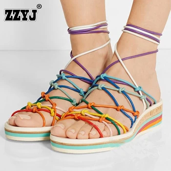 Exclusive sales Europe brand design color Roman sandals women Shoes gladiator Wedge platform shoes Cross strap Big size 34-46
