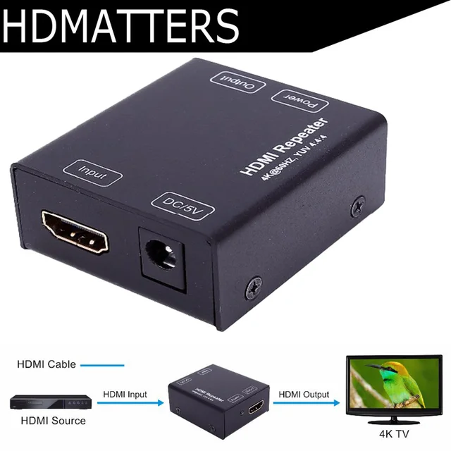 Best Price HDmatters HDMI 2.0 extender repeater by HDMI cable CEC pass through 4kX2K/60hz up to 25M,4kX2K/30HZ to 40M,1080P up to 50M 