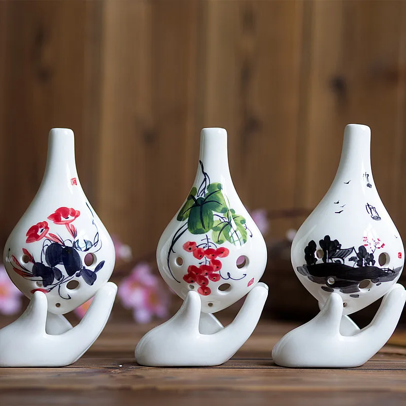  6 holes alto C ocarina Pure glaze hand-painted patterns Custom promotion with six holes AC ocarina  - 32959015729