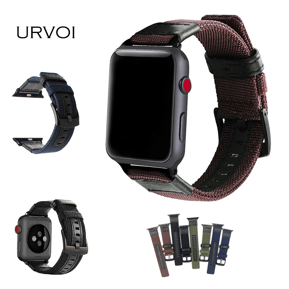 URVOI ремешок для apple watch series 54 3 21 прочный ремешок для iwatch открытый чувствовать себя холст с натуральной кожи современный 38 42 40 44 мм