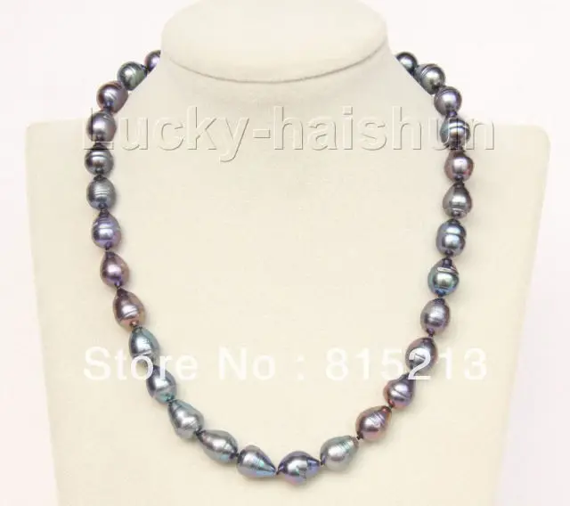 

ddh00267 luster 17" 14mm natural black rice pearls necklace filled gold clasp