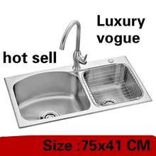 Квартиры мини двойной кухонный паз раковина роскошь сделать блюда прочный 304 нержавеющая сталь Горячая 75x41 см