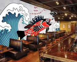 Бесплатная доставка пользовательского настенные росписи обоев ручная роспись жареная рыба Ресторан горячий горшок Закусочная фоне стены