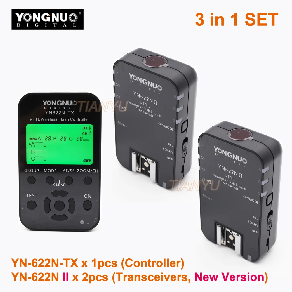 

3in1 YONGNUO YN-622N II 2 Triggers + YN622N-TX LCD Controller i-TTL Wireless Flash Trigger Transceivers for Nikon DSLR Newest