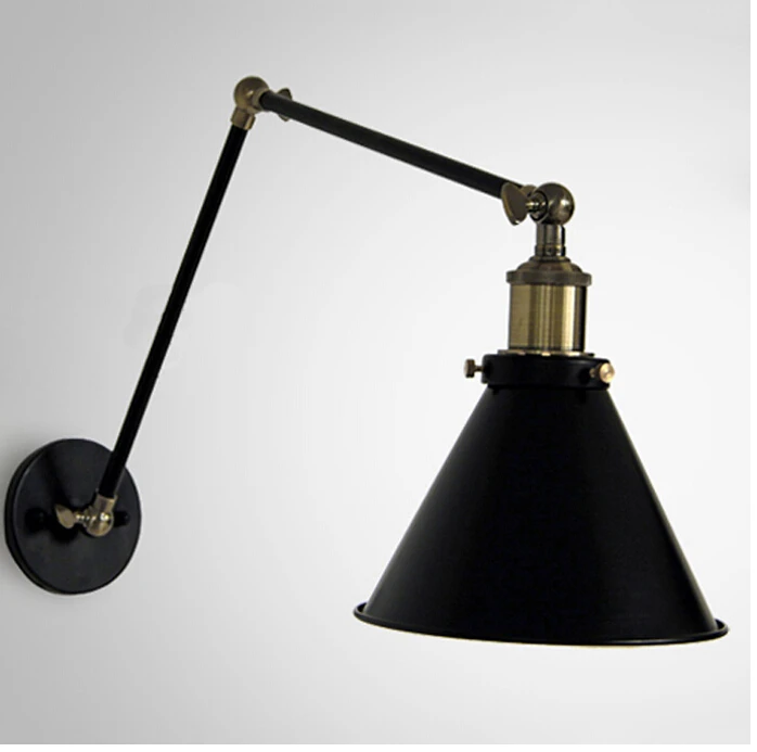 Vintage Industrial Loft Swing Arm Wall Sconce Retro Warehouse Ambient Lighting Black Lampshade Wall lamp With