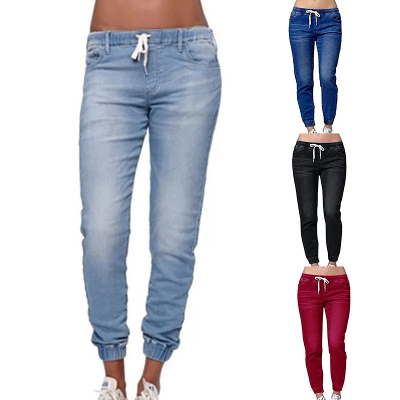 

HEFLASHOR Solid Elastic Waist Jeans Women Casual Slim Jean Femme Long Denim Pencil Pants Classic Stretch Skinny Jeans Plus Size