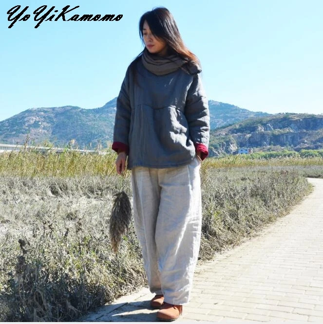 

YoYiKamomo Cotton Linen Women Thcik Parkas Maxi Winter Autumn 2017 New Original Cotton-padded Loose Casual Women Coat
