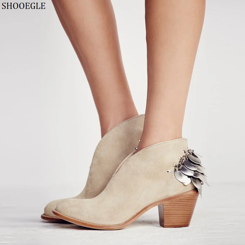 beige ankle boots with heel