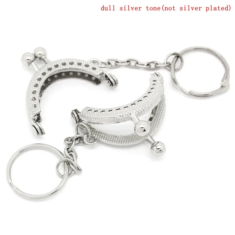

PACGOTH Iron Based Alloy Keychain & Keyring Kiss Clasp Lock Purse Frame Arch Silver Tone Ball 4x3.5cm, Open Size: 6.2x4cm,5 Pcs