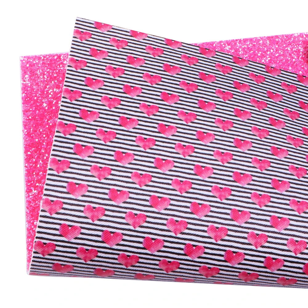 

New 20*34cm Heart Printed Synthetic Leather Glitter Back Patchwork For Hair Bow Bags Phone Cover DIY,1Yc5504