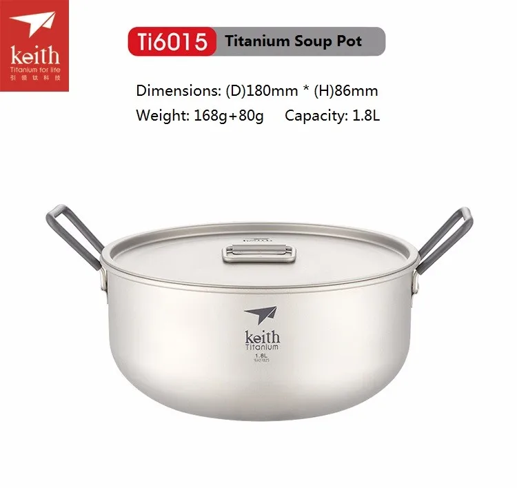 Keith Titanium pot camping al aire libre olla ultraligero picnice Utensilios de cocina ti6015/ti6018 Keith Titanium pot camping al aire libre olla ultraligero picnice Utensilios de cocina ti6015/ti6018