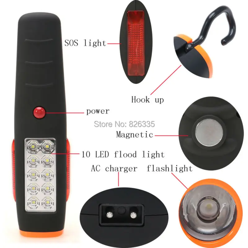 Super Bright 17 LEDs Cordless Work Light Flashlight Torch AC Charger with Magnet Hook Hanging светильник встраиваемый bright light 3x0 39w massive 59056 17 15