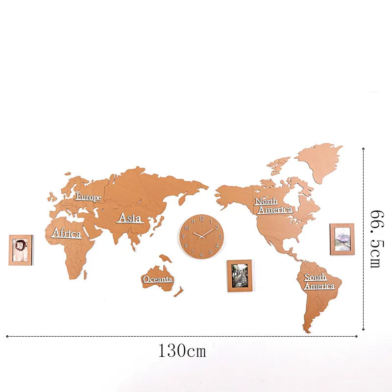 130 см деревянные карты мира цифровые настенные часы с 3 шт. фоторамка для гостиной декоративные DIY 3D большие размеры настенные часы - Цвет: 5