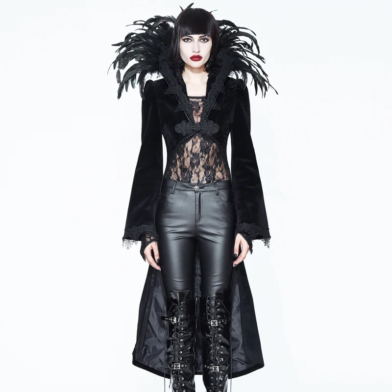 De D'hiver Col Casual Veste Punk Asymétrique Palais Vestes Pied Plumes Cour Femmes Noir Manteaux Longue 4F5w5xCZ