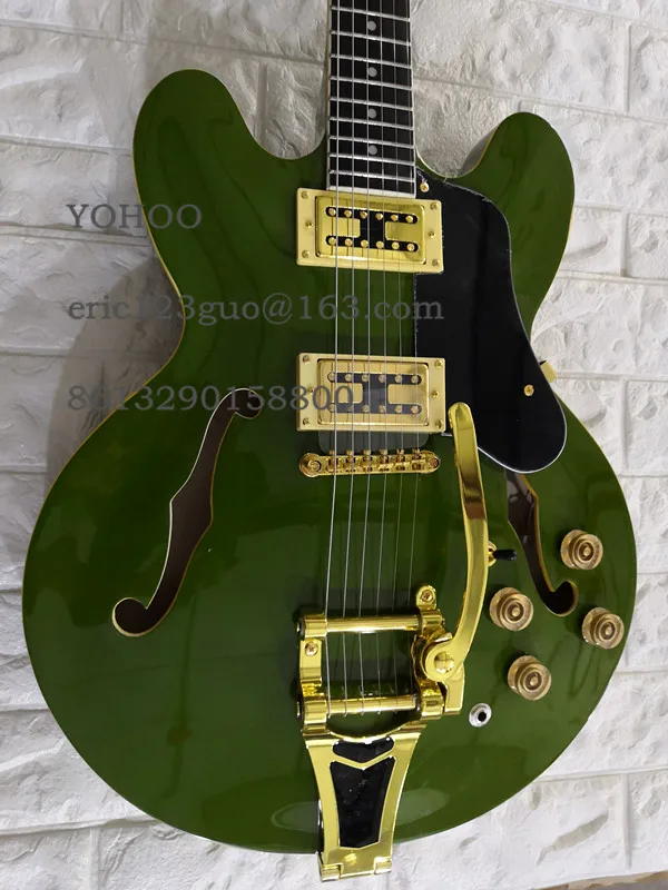

Custom Army green Semi Hollow Body with Golden Hardwares Jazz Electric Guitar335.customized,Paypal availableES-3