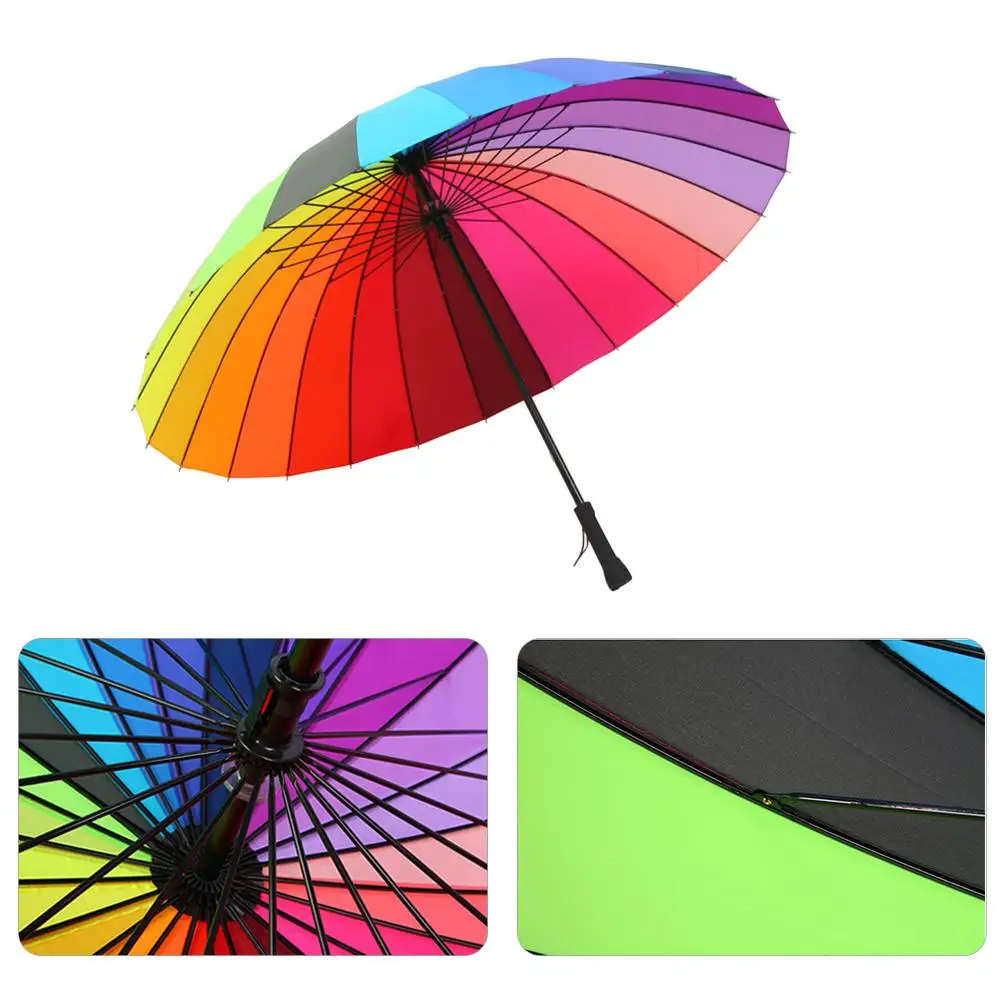 Радужный Зонт от дождя, Женские ветрозащитные зонты с длинной ручкой, прочная рама, водонепроницаемый, модный, цветной