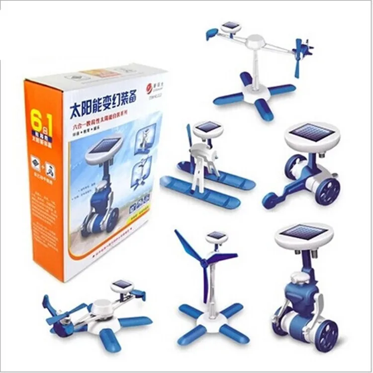 

[ New ] Solar Power 6 in 1 space fleet Toy Kit DIY Educational Robot airplane boat car Train model student experiment prop gift