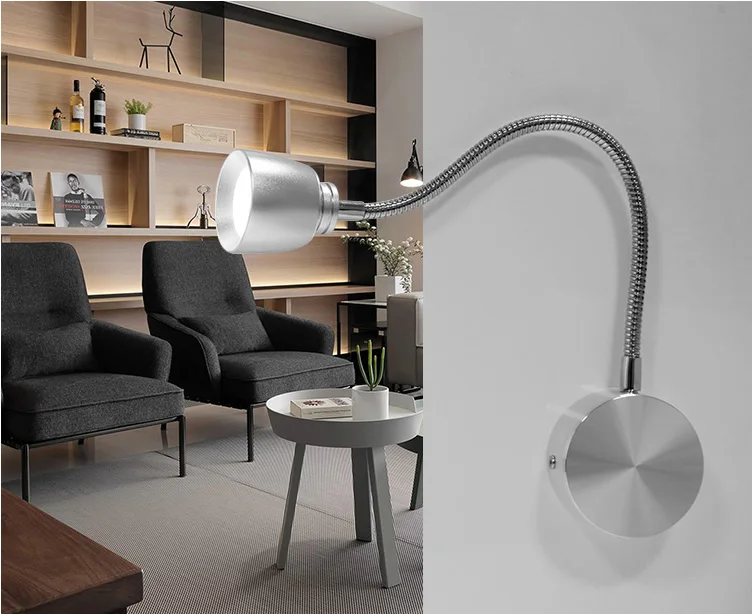 Free Shipping!LED Bedside Lamp Reading Wall Lamps 3W Plumbing Trap Background 1W leds Mirror Light With Switch Adjustable