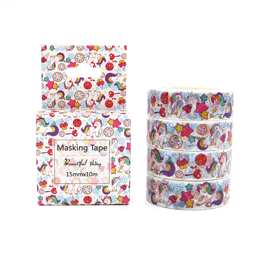 

Box Package Animals Unicorn Cartoon Washi Tape Excellent Quality Colorful Paper Masking Tape DIY Decorative Tapes 10m*15mm