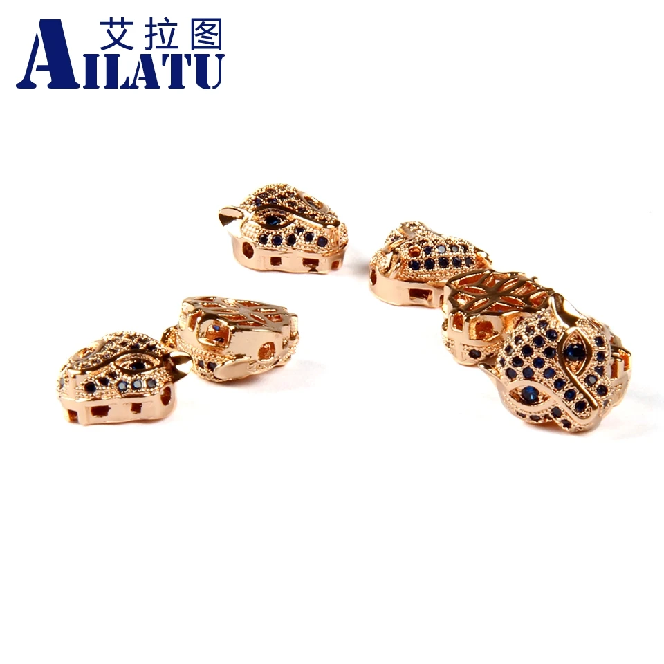 

Ailatu Animal Shape Micro Pave Blue Cz Leopard Head Charm Decorated for DIY Fashion Bracelet