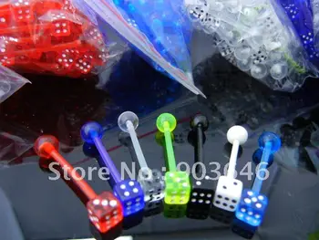 

100pcs Free Shipment UV body piercing Body Jewelry-Flexible Tongue Ring Bar Dice Shape