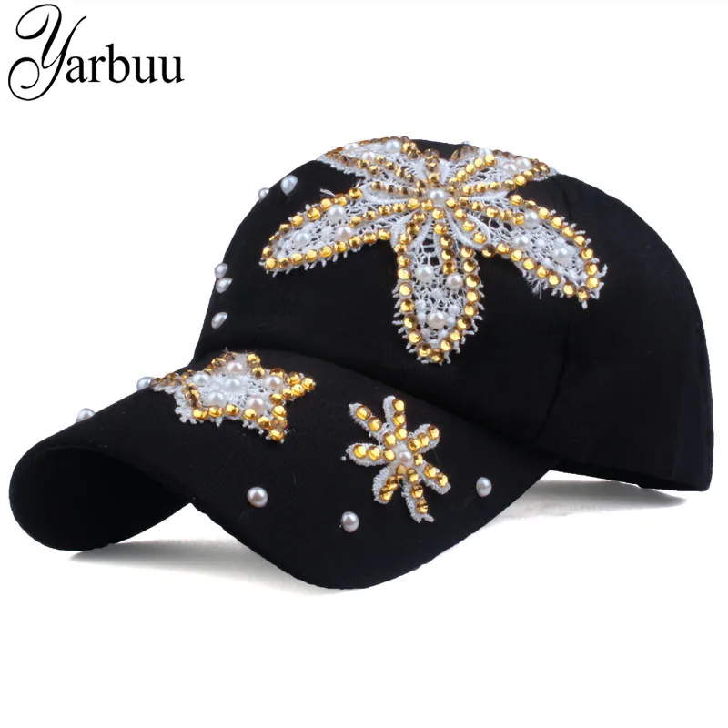 

[YARBUU] brand cap Flower Baseball caps for women new fashion high quality rhinestone Denim cap hat solid colour casual snapback