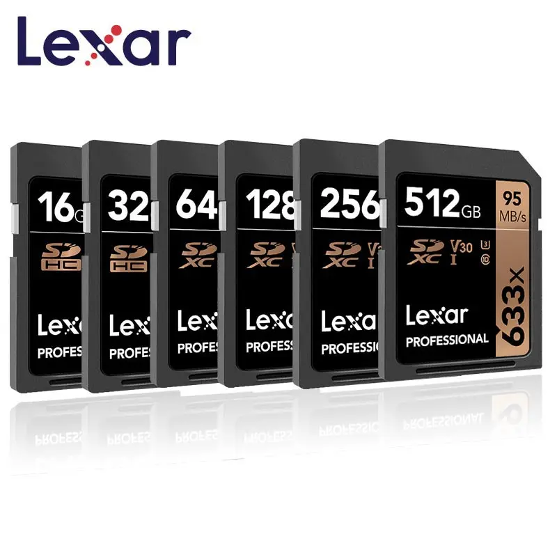 Lexar SD карты 95 м/с 16G 32 GB U1 633x64 GB 128 GB 256 GB 512 GB U3 карты Class 10 карт памяти для 1080 p 3D 4 K видео Камера