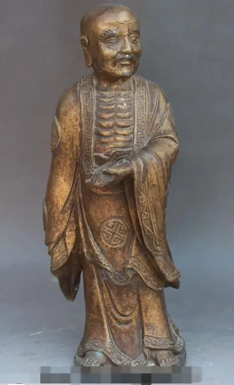 

S6176 16" Chinese Buddhism Bronze Stand Arhat Damo Bodhidharma Dharma Buddha Statue D0318