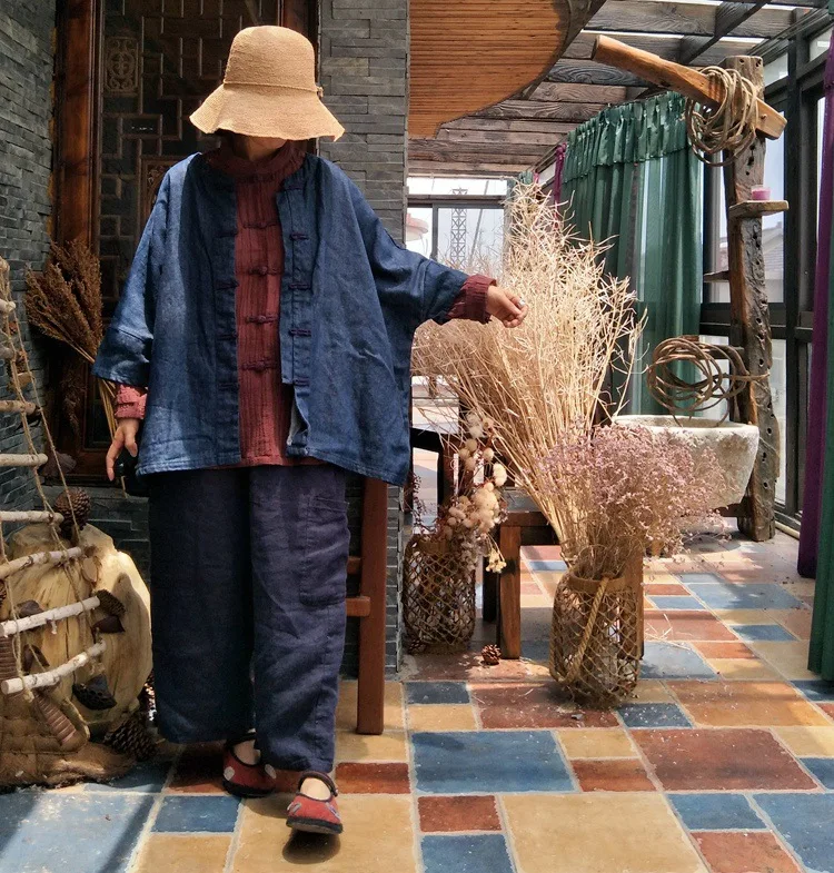 Blue Lavé Chauve Conception Tranchée Mode D'extérieur Femelle Denim Originale souris 2018 Lâche Hiver Nouvelle Vêtements Automne Et Lin Taille Manches Grande WRffZvA