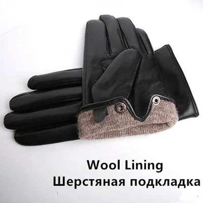 Black Wool Lining Мужские теплые перчатки с шерстяной подкладкой GOURS, черные перчатки из натуральной овечьей кожи с возможностью управления сенсорным экраном, GSM058, зима - Цвет: Black Wool Lining
