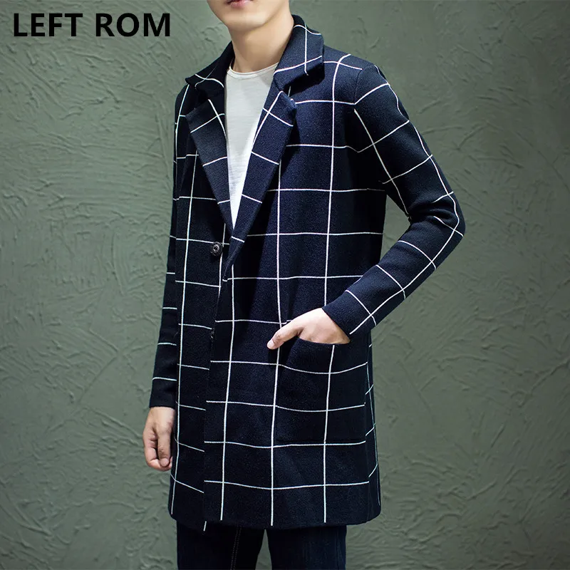 LEFT ROM 2017 autumn man font b sweater b font knit cardigan in long coats Business