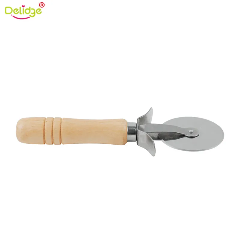 Delidge 1 pc Round Pizza Cutter Stainless Steel With Wooden Handle Pizza Knife Cutter Pastry Pasta Dough kitchen Baking Tools