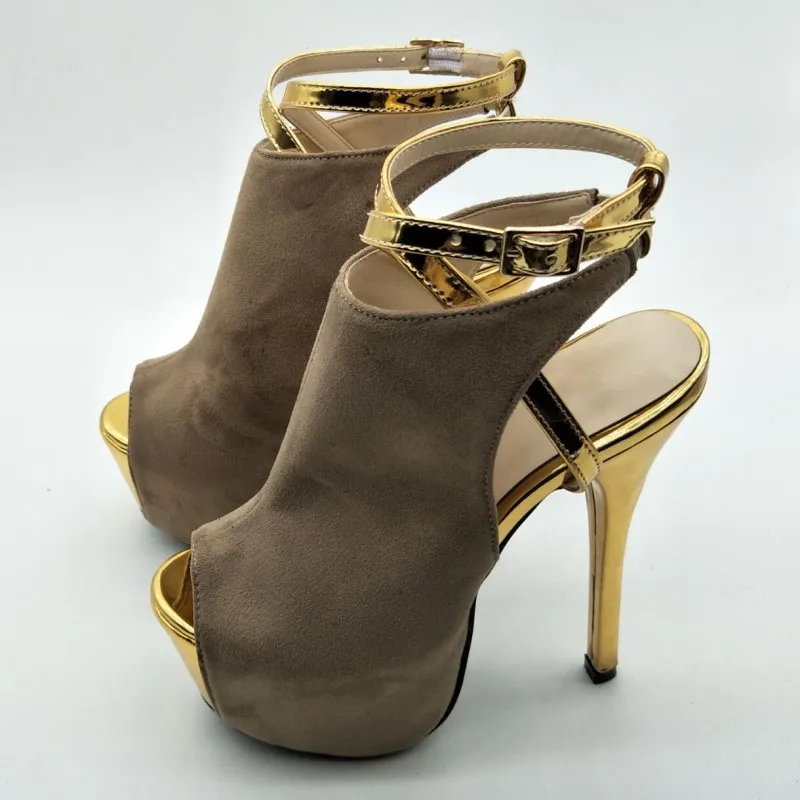 ; Красивая пикантная обувь из коричневой кашемировой кожи; золотистые Босоножки с открытым носком на высоком каблуке 14 см; женские босоножки Размер: 34-45