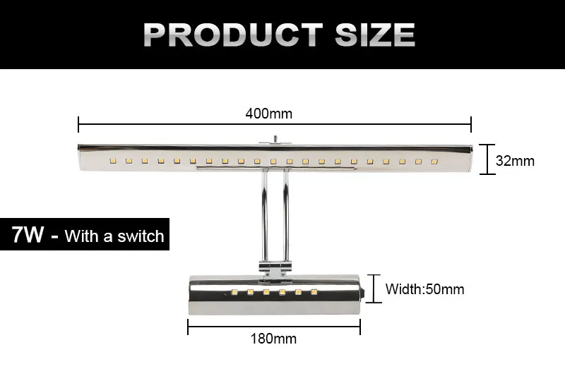 Светодиодный настенный светильник из нержавеющей стали, зеркальный светильник, 7 Вт, 9 Вт, 15 Вт, 220 В, 110 В, настенный светильник для ванной комнаты, водонепроницаемое бра