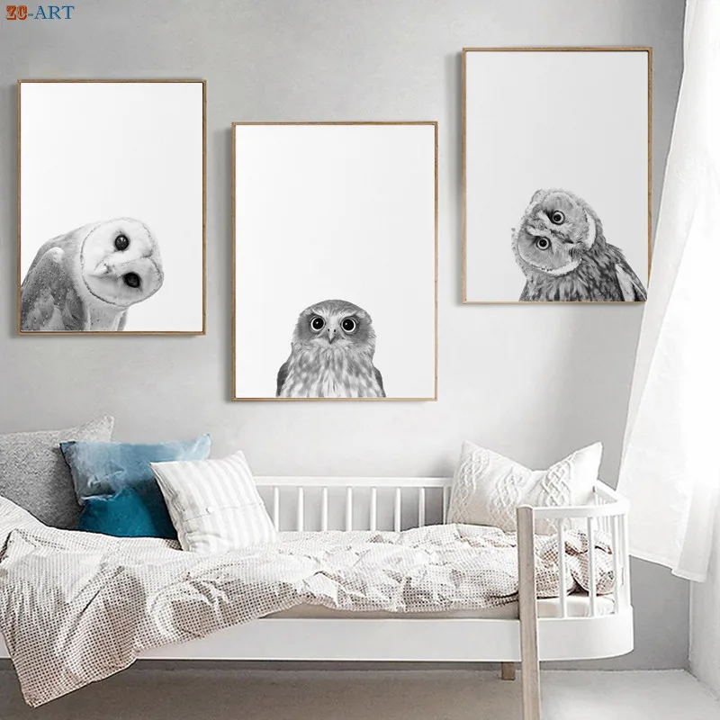 

Nursery Animal Canvas Painting Owl Print Bird Wall Art Minimalist Art Posters and Prints Woodland Decor