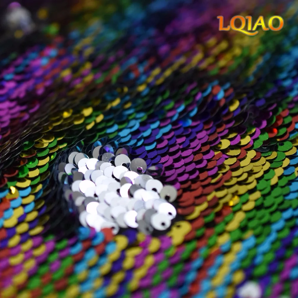Sequin Fabric Reversible Rainbow Silver