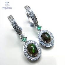 TBJ, новинка, классические серьги с застежкой, с натуральным черным опалом и изумрудом, ювелирные изделия из серебра 925 пробы на годовщину