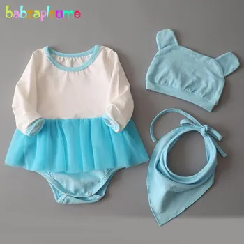 

3PCS/0-24Months/Spring Autumn Baby Girls Clothes Bodysuit+Hats+Bibs Pink Blue Cute Rompers Jumpsuit Newborn Clothing Sets BC1050