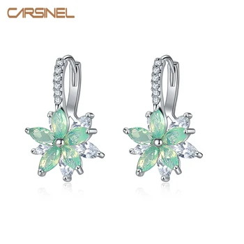 

CARSINEL Fashion Multicolor Clear Stone Flower Shape Hoop Earrings For Women Copper Cubic Zirconia Silver colors Earring Jewelry