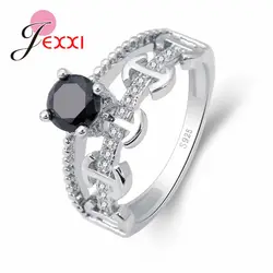JEXXI круглый нерегулярные таинственный Роскошные Стиль черный украшение кристаллами дизайн кольцо 925 пробы серебряные свадебные женские