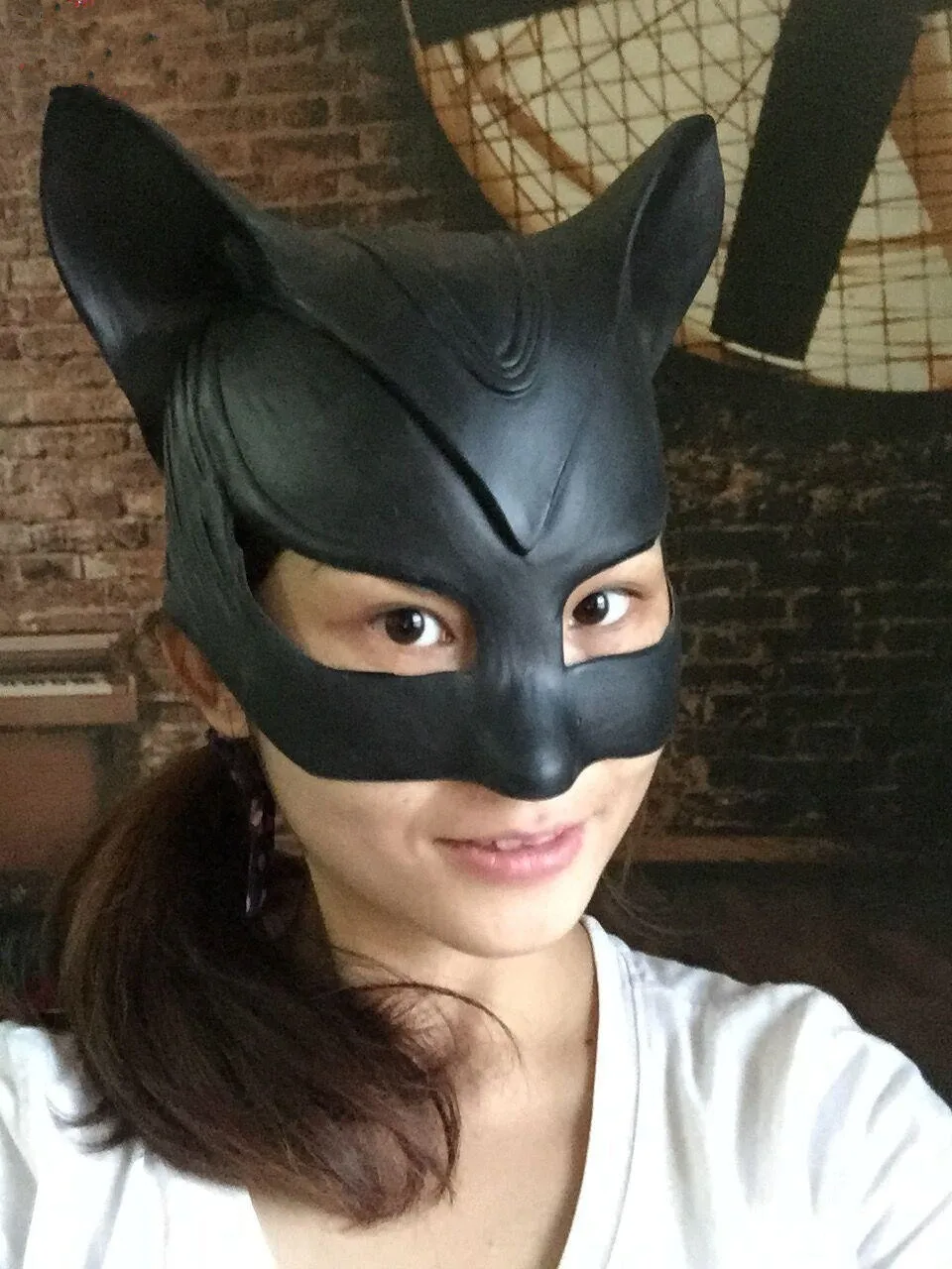 

Sexy Catwoman Mask Cosplay Costume Sexy Lingerie Nightclub Catwoman Black PVC Cat Women Leather Look Head Mask Costume