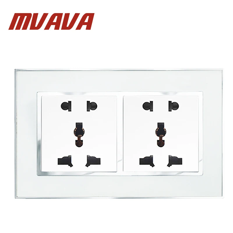 

MVAVA Luxury Wall Dual Double Electric Socket Multifunctional Electrical 10 Holes Plug Power Outlet Metal Chromed Mirror Panel