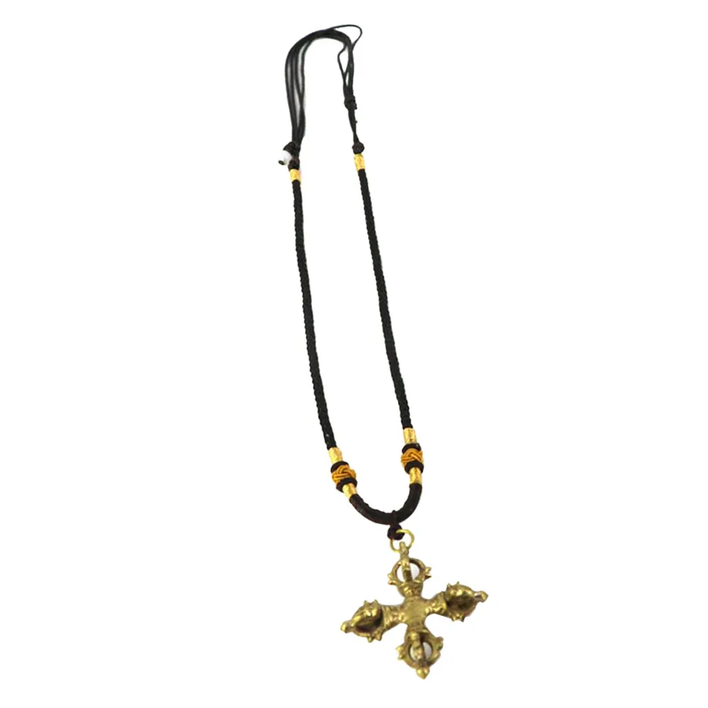 Nepal Tibet Buddhism Copper Cross Vajra Pestle Pendant Necklace Bring Lucky