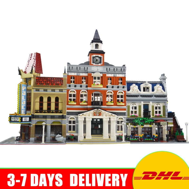 

Modular City Town Street LEPIN 15003 Town Hall 15006 Palace Cinema 15010 Parisian Restaurant Model Building Kit Blocks 10224