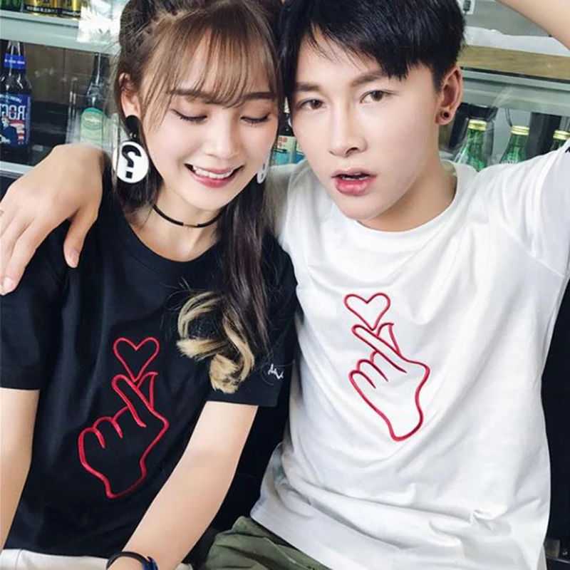 Summer Couples Lovers T-Shirt For Women Casual White Tops Tshirt Women T Shirt Love Heart Embroidery Print T-Shirt Female Summer Couples Lovers T-Shirt For Women Casual White Tops Tshirt Women T Shirt Love Heart Embroidery Print T-Shirt Female