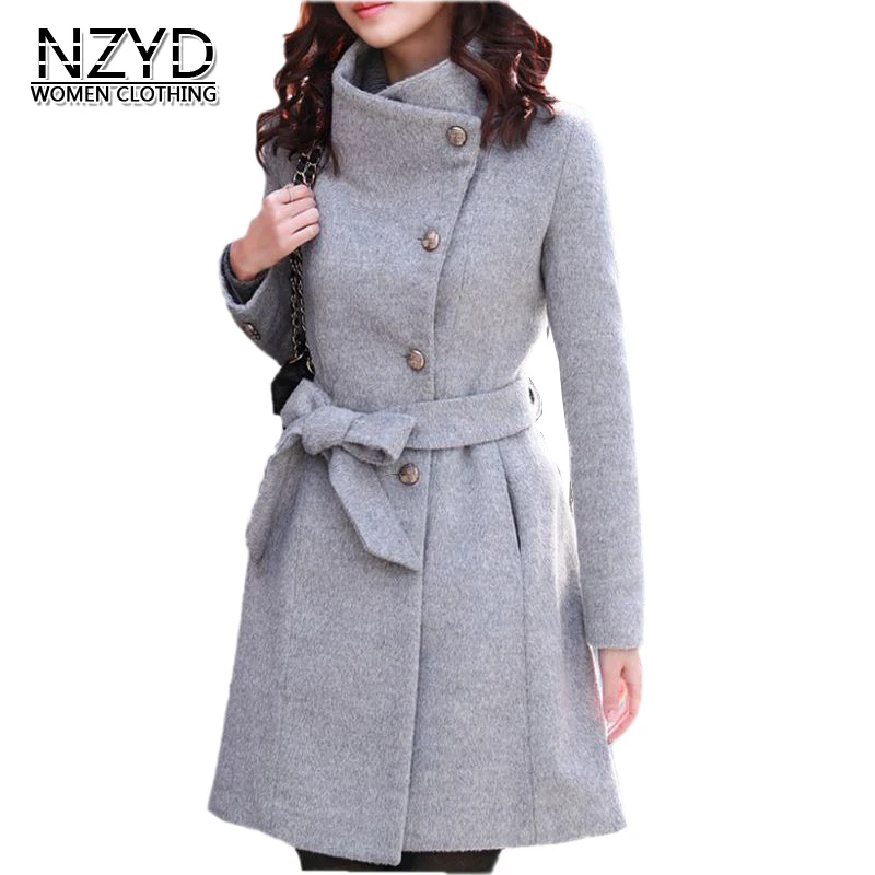 Nz107 Longues 2017 apricot hiver gray Automne Col Black Grands À Laine De Manches Mode Manteau Montant Femmes Dernière Mince Moyen Long Chantiers Élégant qAHwZqpg