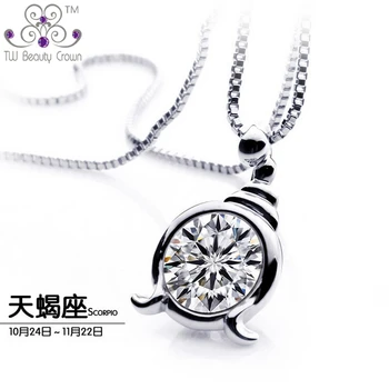 

Real 925 Sterling Silver Jewelry White CZ 2 Carat Scorpio Constellation Pendant Necklaces For Women Fashion Jewelry Wholesale